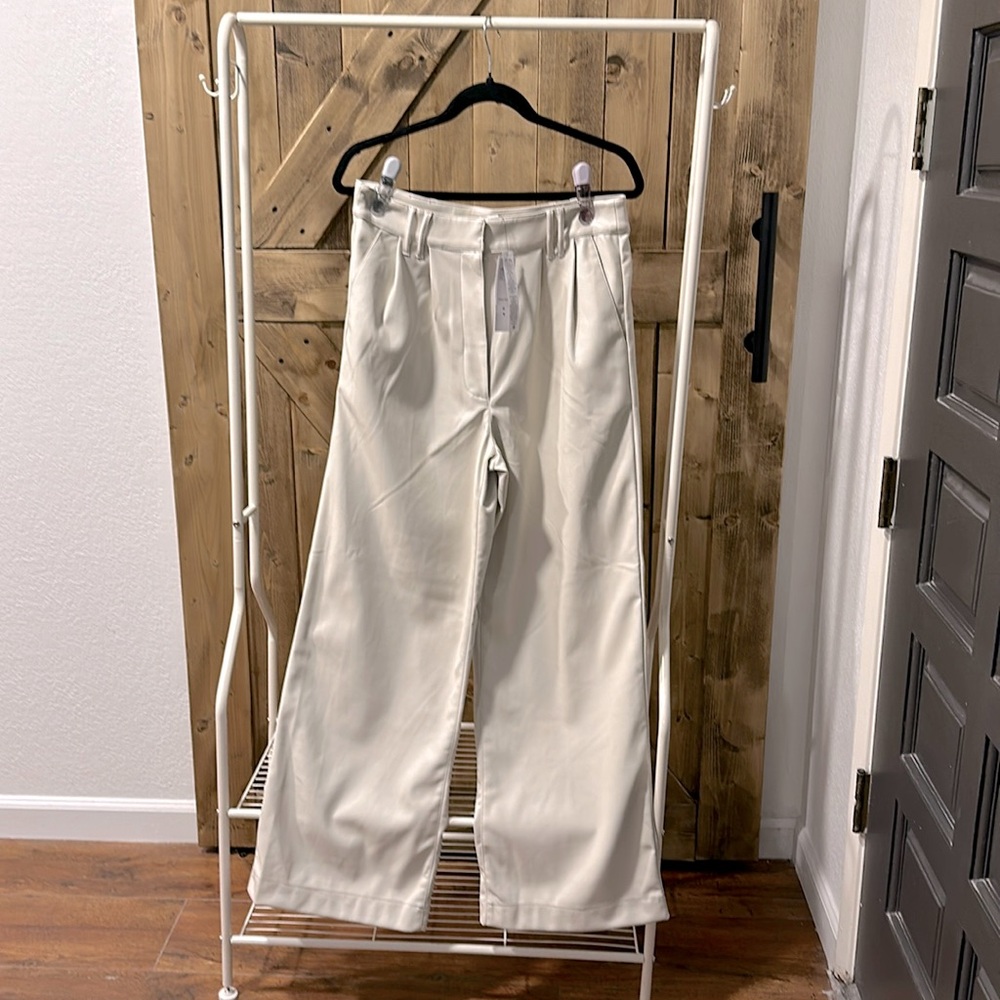 Top shop faux leather wide leg slacks, US 8/UK 12, NWT,  winter white/tan